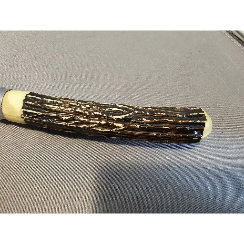 Vintage 2-Prong Meat Serving/Carving Fork w/Antler Style Handle - Japan